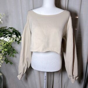 Cream Cropped Wide Neck Sweater – Size Medium